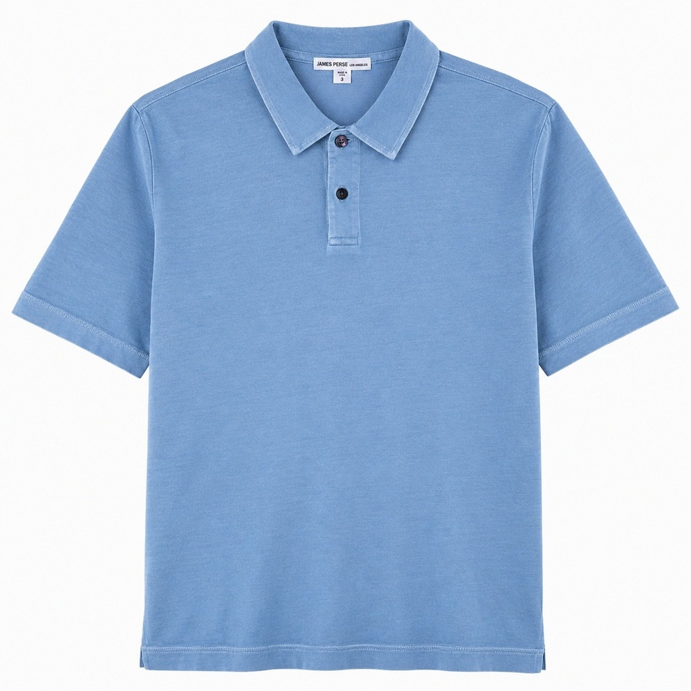 James Perse Polo Shirt Mens XL Size 4 Sueded Jersey Blue Cotton Short Sleeve